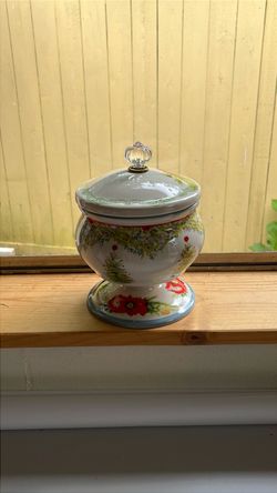 Floral Ceramic Lidded Canister with Crystal Knob
