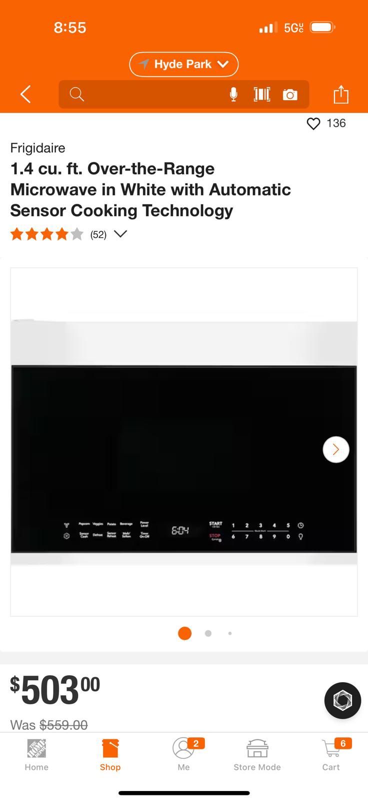 1.4 cu. ft. Over-the-Range Microwave in White with Automatic Sensor Cooking Technology