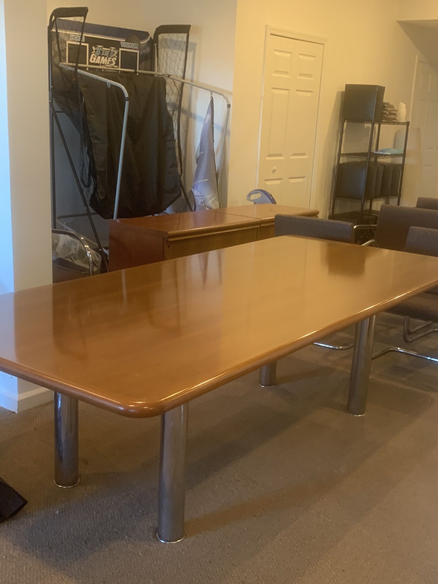 Mid Century Conference Table, 10 Brno Chairs, 3 File Cabinets And Bookcase