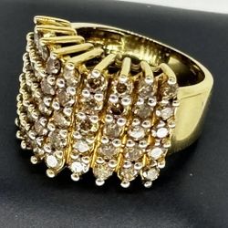 Stunning Solid 14K Gold 5 CT, 40 Champagne Diamonds Ring  Size 5