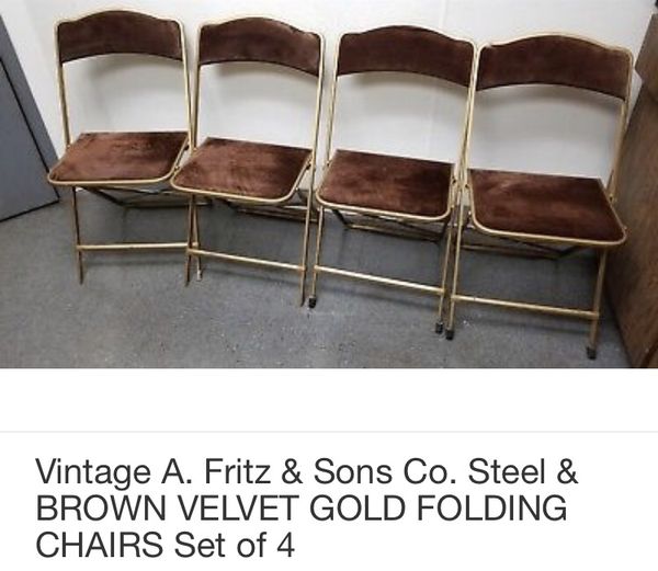 Vintage A Fritz Sons Co Steel Brown Velvet Gold Folding Chairs Set Of 4 For In West Palm Beach Fl Offerup