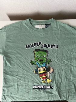 Boys Minecraft Bundle – 3 Pack Crew Socks + Zara Minecraft Chicken Jockey Shirt (Size 9-10 Years)