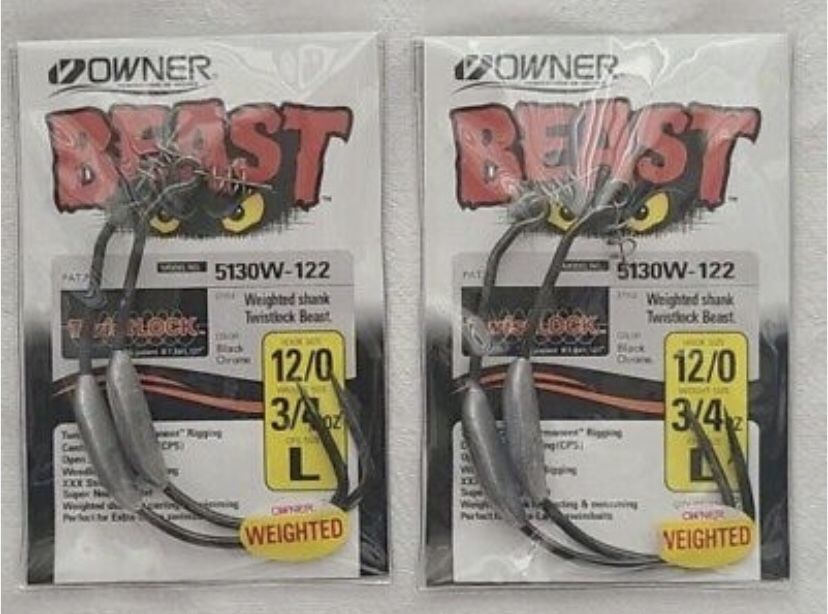 2 - OWNER 5130w-122 BEAST with TWISTLOCK Hooks Size 12/0 3/4 oz. - 2 Packs  of 2 for Sale in Placentia, CA - OfferUp