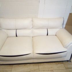 WHITE LEATHER COUCH W/ BLK INLAYS $140