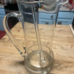 Large 12inch hand blown glass pitcher with stirring rod