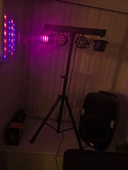 5-in-1 DJ Light System with Stand – Party, Disco, and Stage Lighting (3/6/15 Channels) – Sound-Activated, DMX, and Remote Control – LED Strobe & Par L