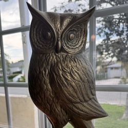 Vintage Life-sized Brass Owl On A Tri-form Branch