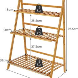 Bamboo Plant Stand, Foldable Multifunctional Flower Display Ladder Shelf, 3-Tier Storage Rack
