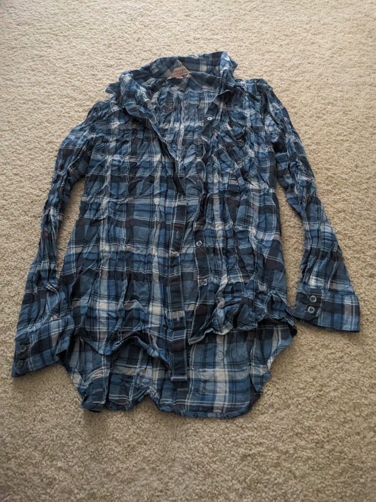 Blue Plaid Button-Up Shirt