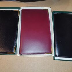Letts of London Wallet Size Document Carriers, Leather, w/ Photos, Brand New Never Used, With Box. Beautiful Vintage.