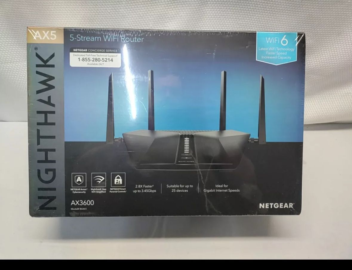 Netgear Nighthawk RAX41 AX3600 5-Stream Dual-Band Gigabit WiFi 6 Router 3.45Gbps