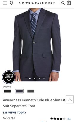 Kenneth Cole (Blue Suit Slim Fit 42L 34/32)