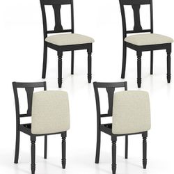 Brand New In Box--Upholstered Dining Chairs Set of 4, Wooden Dining Chairs with Padded Cushions, Hidden Seat Storage, Solid Acacia Wood Legs +FREE 