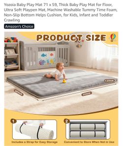 Yozoia Baby Play Mat 71 x 59, Thick Baby Play Mat for Floor, Ultra Soft Playpen Mat, Machine Washable Tummy Time Foam, Non-Slip Bottom Helps Cushion, 