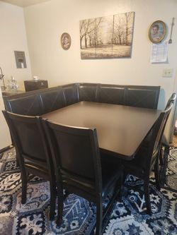 Dining table 4 chairs and L section