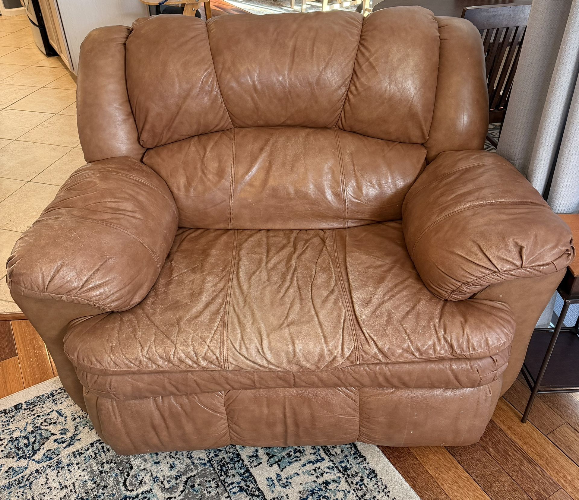 Reclining Brown Leather Couch + Two Chairs