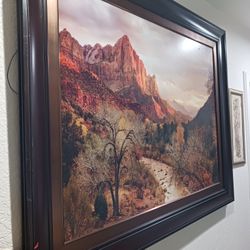 Beautiful Picture  frame  ( lithography )...    47' high...    59' long.     Good Condition. 