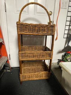 3-Tier Wicker Basket Stand with Handle