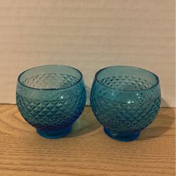 Two  Vintage Small Blue Textured Glasses - Made In Italy A21