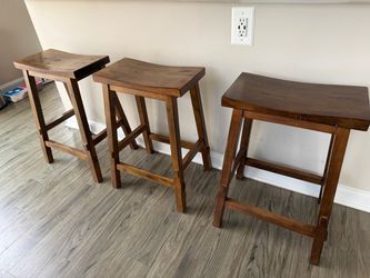 Set of 3 Wood Saddle Seat Bar Stools