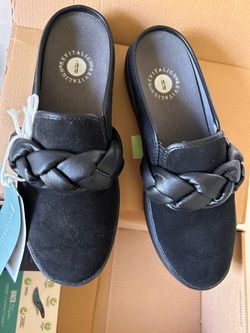 Revitalign Black Suede Braided Mule Slides
