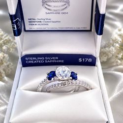 Engagement set for sale SS and Blue Sapphire size 7