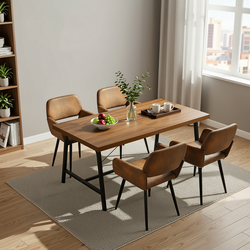 Homy Casa FORS + Mayfair 5PC Dining Set 63” Brown Suede Table with 4 Mayfair Upholstered Chairs in Black Legs