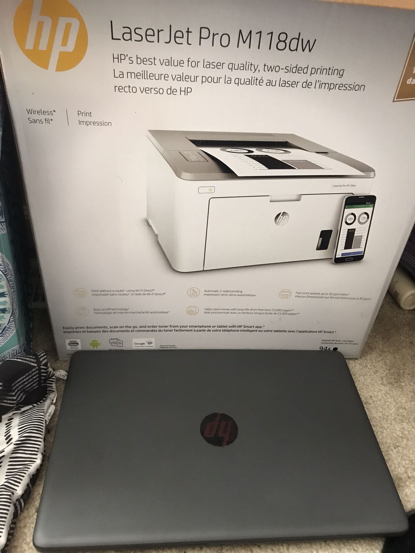 HP Laptop & HP Laser Jet Pro M118dw Printer, Computer Case.