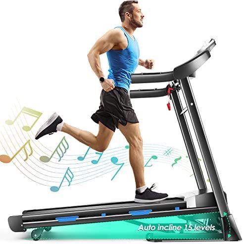 ANCHEER Treadmills, Folding Treadmill for Home with LCD Monitor Motorized, Pulse Grip and Safety Key