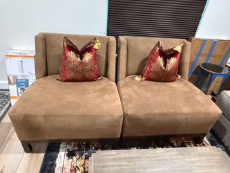 Tan Suede Armless Accent Chairs Set of 2