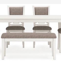 Erinberg Antique White Dining Table and 4 Chairs and Bench (Set of 6)