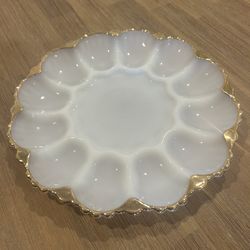 Vintage Anchor Hocking Milk Glass Deviled Egg Plate 