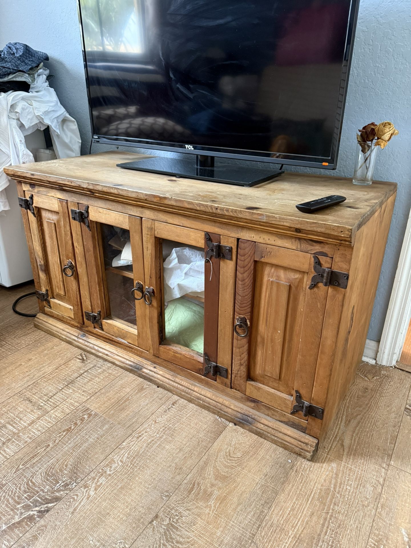 solid wood TV cabinet with doors