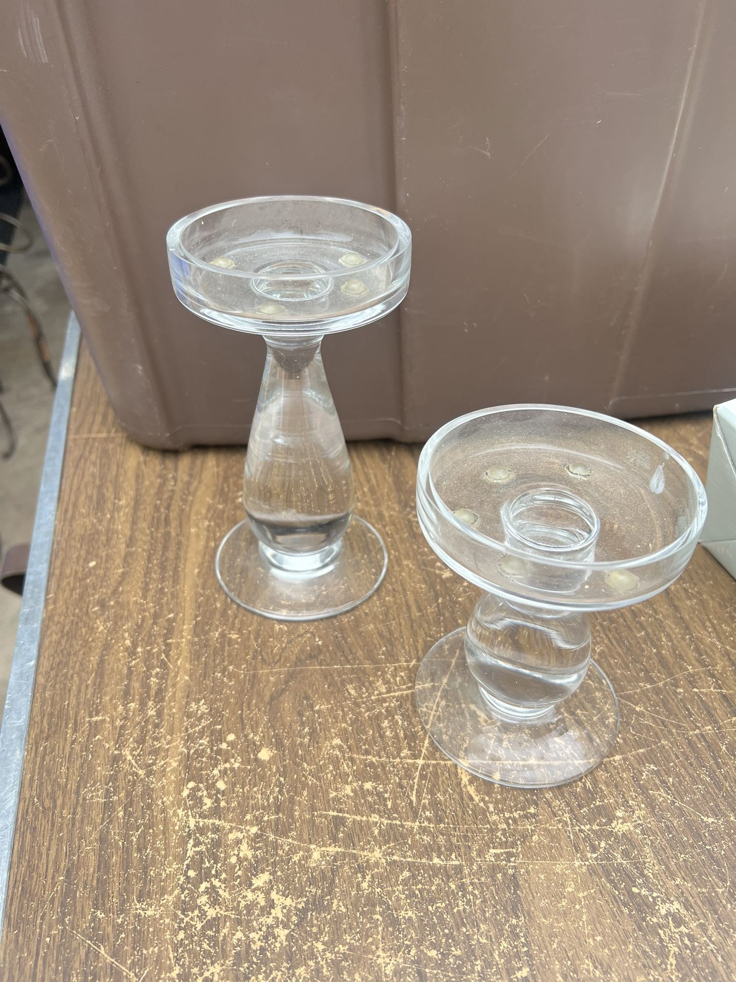 Candleholders Set Of Two Heavy Glass Clear