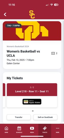 USC vs UCLA Women's Basketball Tickets (2)
