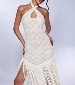 White Beach Cover SHEIN BAE Fringe Hem Halter Neck Backless