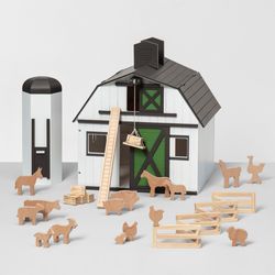 Wooden Barn with Animal Figurines