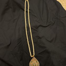 pearl mala with multicolor semi  precious stone pendant