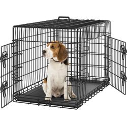 36 inch Dog Crate Double Door Dog Crate w/Divider for Puppy to Adult Collapsible Metal Dog Crate with Removable Tray Dog Kennel Pet Crate for Small Me