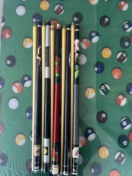 🎱 Set of 5 Brand New Hardwood Pool Cue Sticks – Only$80! 🎱