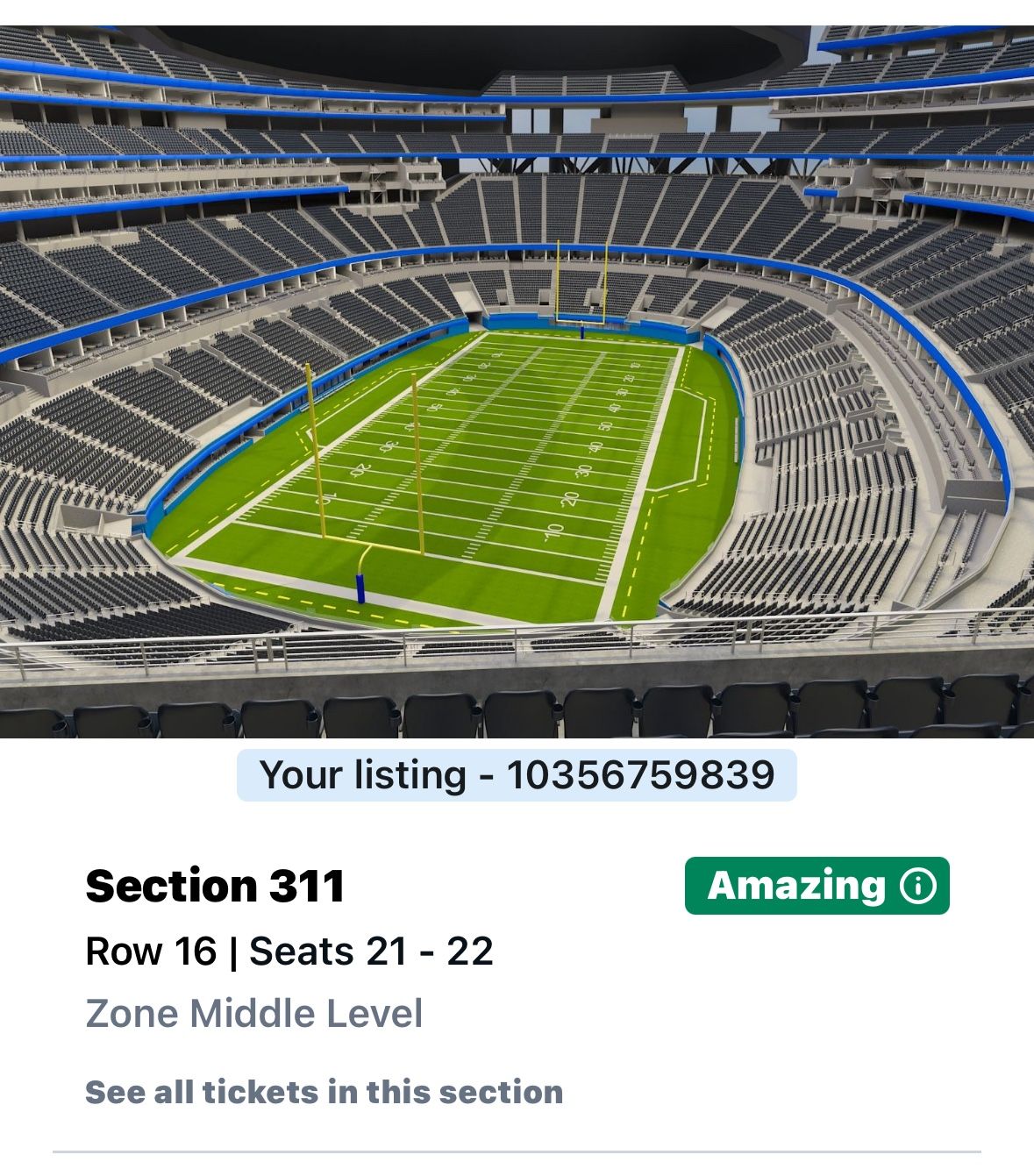 2 Tix Chargers vs Vikings Game and Parking Pass 10/23 