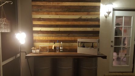 Custom wood wall art, backdrops, and benches
