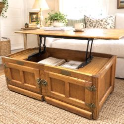 Vintage White Clad Solid Oak Lift-Top Coffee Table – Antique Icebox Style