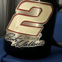 Rusty Wallace NASCAR Script Signature #2 Black Coffee Mug