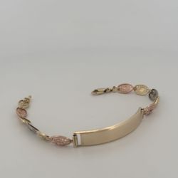 14K Solid Gold Tri-Color  Bracelet 7" 