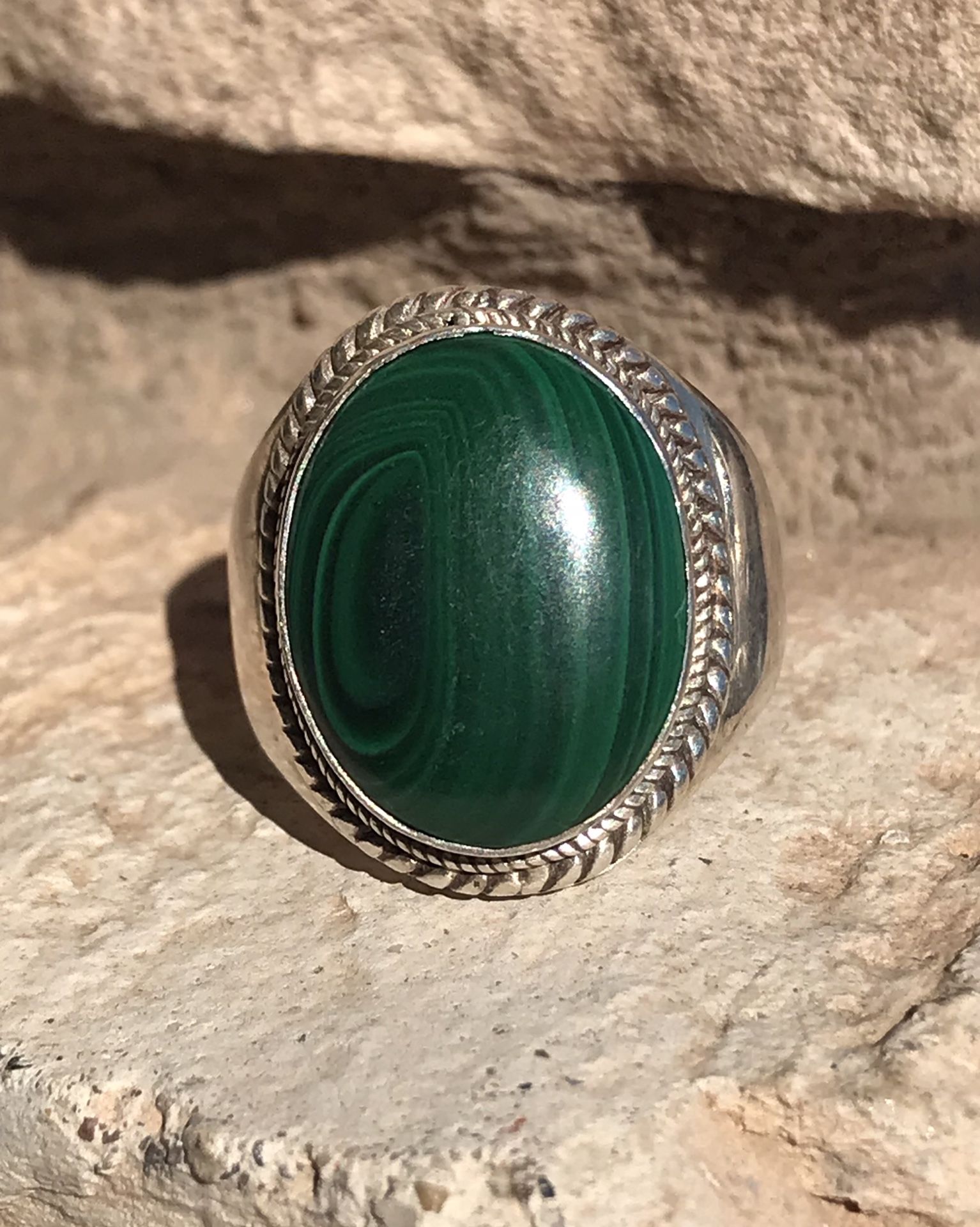 Sterling Silver Malachite Ring Size 9 #0014