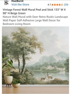 HueBurst Vintage Forest Wall Mural Peel and Stick 133" WX 98" H Beige Green