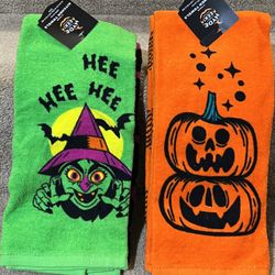 4 Pk Halloween Witch Pumpkin Cackling Kitchen Towels Hee Hee Hyde & Eek