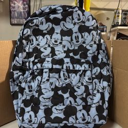 Disney Store Mickey Mouse Faces Backpack - All Over Print Blue & Black