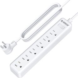 Power Strips, 175J Grounded Flat Plug 6 AC Multiple Outlets Power Strip with 5FT Extension Cord for Home, Office, Travel, Computer Desktop & Phone Cha